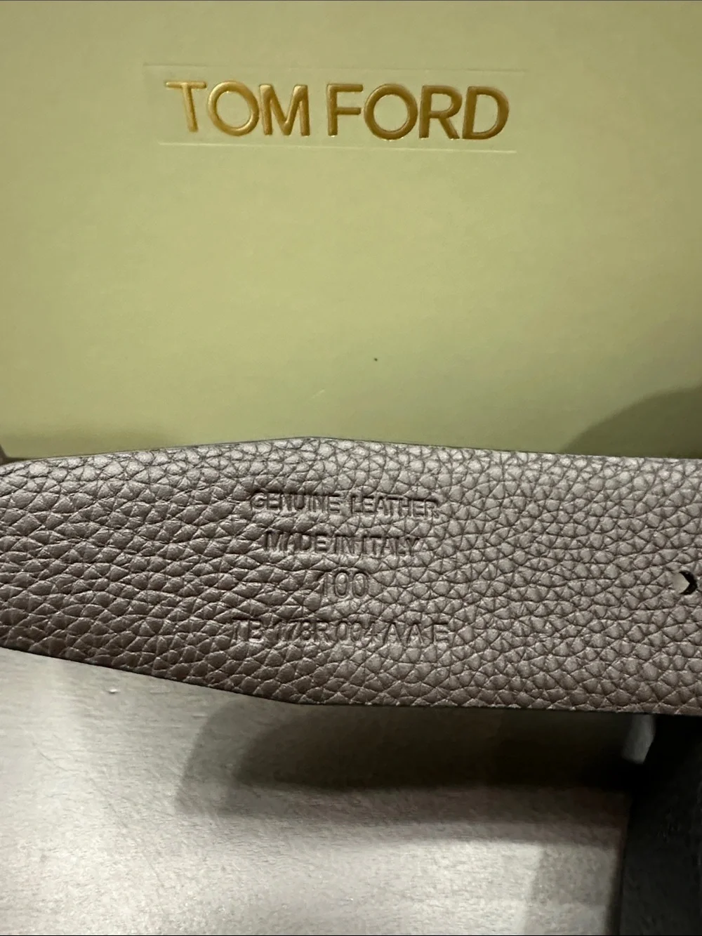 Tom Ford Black Pebbled Leather Belt with Silver TF Bar Buckle